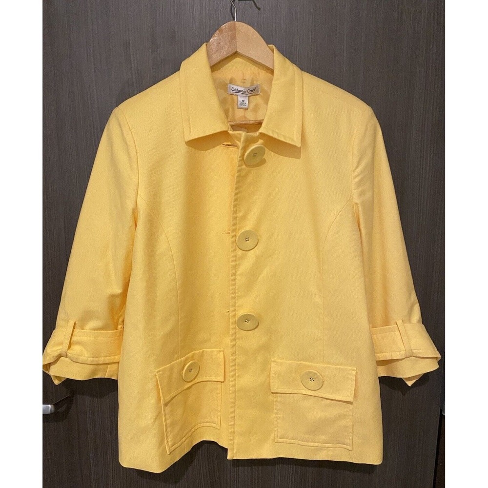 Coldwater Creek Womens 12 Blazer Jacket 3/4 Sleeve belted button career yellow